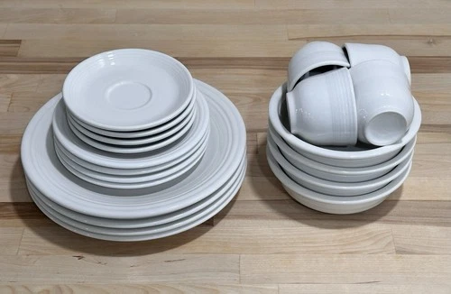 Vintage White Fiestaware HLC Dinnerware Set Plates, Bowls, Cups & Saucers 20 Pcs