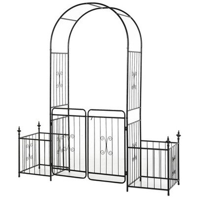 87in Metal Garden Arbor Arch Gate w/ 2 Side Planter Boxes & Vine Frame