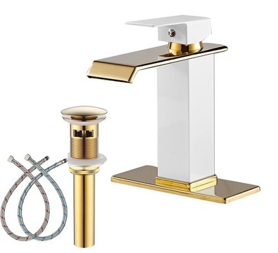 Bathroom Faucet Gold Spout Waterfall White Body Single Hole 1 Handle Bathroom...