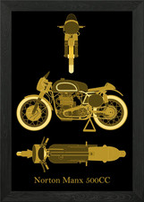 Norton Manx 500CC Gold Gerahmtes Wandbild Poster Leinwanddruck Bild