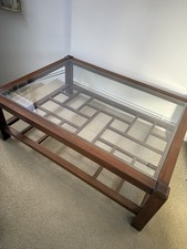 Contemporary Glass Top Mahogany Coffee Table