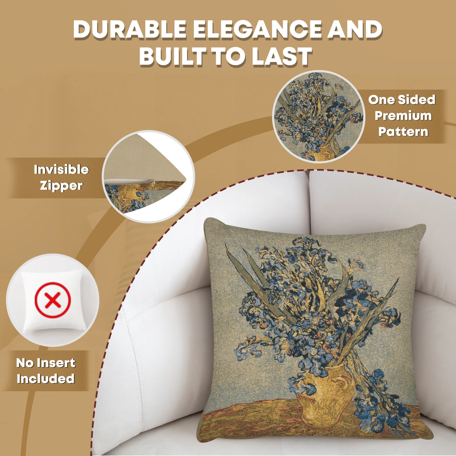 The Vase Iris European Cushion Cover Belgian Tapestry Home Decor Pillow 18x18 in