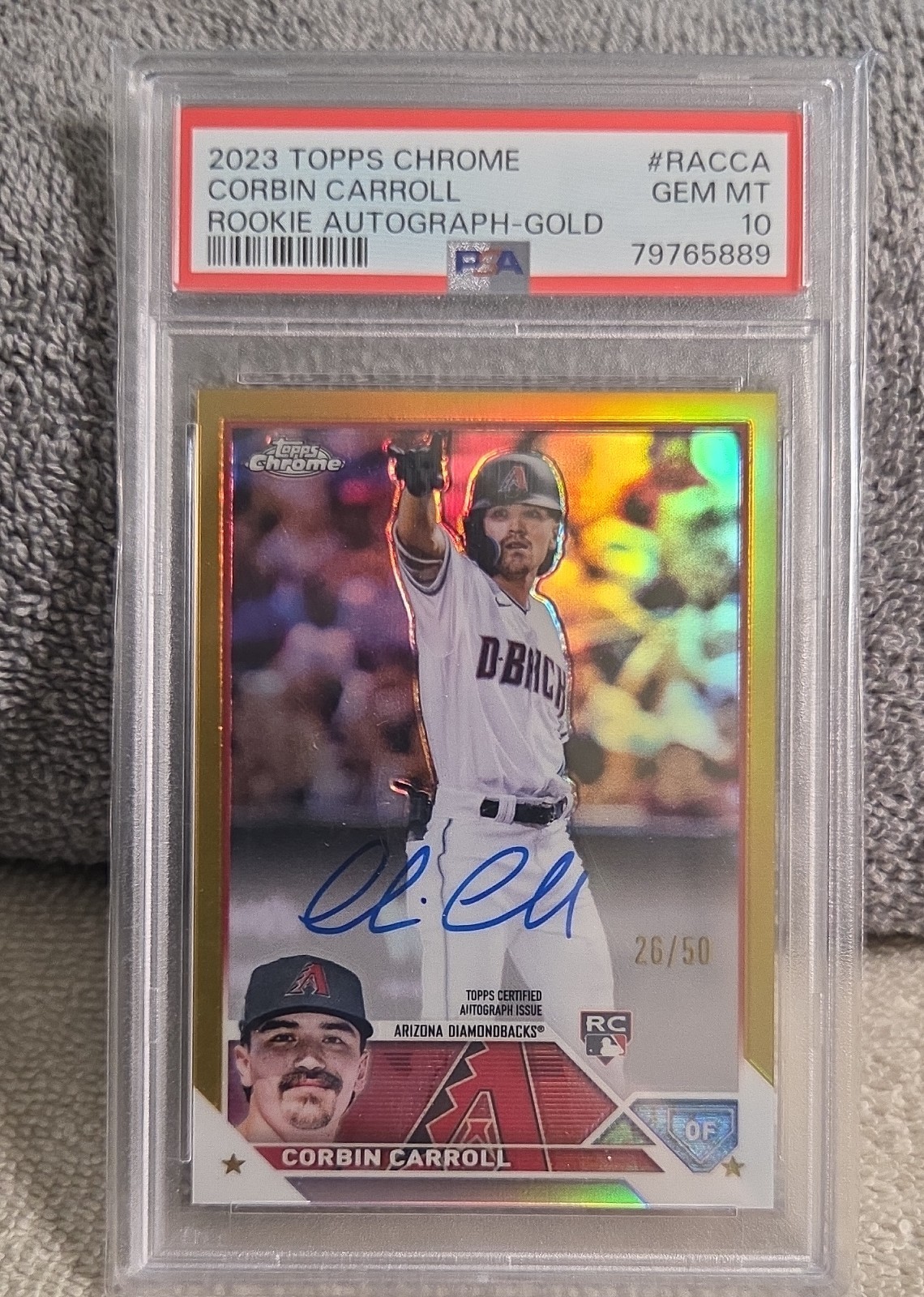 2023 Topps Chrome Rookie Auto Corbin Carroll #RA-CCA Gold Refractor /50 Psa10