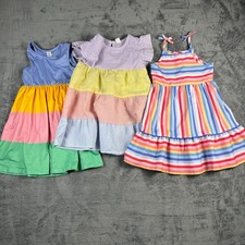 Shein Dresses Girls 4Y Multi Striped Pleated Flutter Sleeve Flounce Hem Lot Of 3