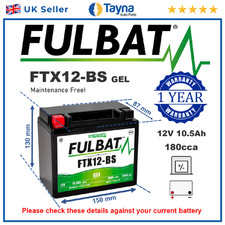 FTX12-BS GEL Fulbat Motorcycle Battery Replaces YTX12-BS