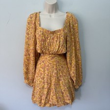 Free People Dress Small Golden Yellow Jael Mini Cutout Milkmaid Boho Festival