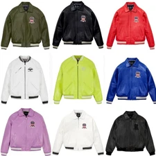 Mens Bomber American style varsity Jacket Genuine Cowhide Leather varsity Jacket