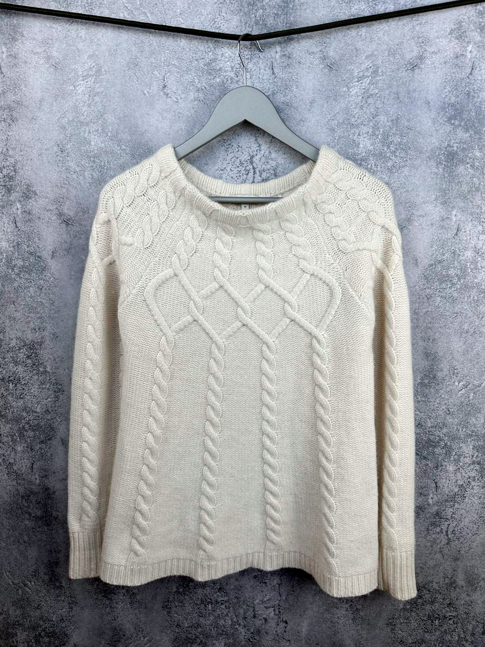 RRP $275 Reiss Tilly Aran Cable Knit Sweater Wool White Mock Jumper Women's Sz M