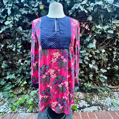 Maeve Anthropologie Shift Dress Whimsical Maximalist Floral Birds Secret Garden