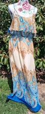 Forever 21 Women XL Maxi Dress Ruffle Floral Damask Brown Summer Boho Feminine