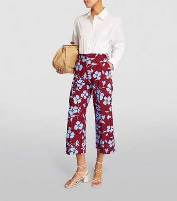 Max Mara Weekend Stegola Pants Wide Leg Ankle Cropped Burgundy Floral sz 12 $325