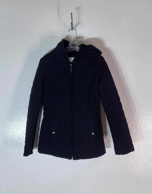 Liz Claiborne Outerwear Black Full Zip Quilted Jacket Zip Pockets Warm Coat Sz M