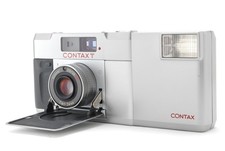 Near MINT Contax T Silver 35mm Film Camera w/ T14 Auto Flash From JAPAN