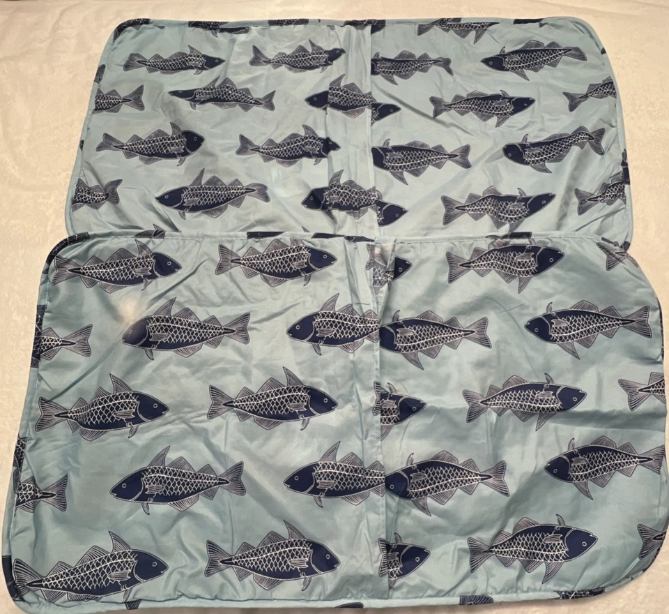 New 2 Blue White Striped Fish Pillow Shams KING 20x36 In Coastal Beach Lake READ - Image 3 of 4