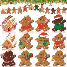 36 PCS Gingerbread Man Christmas Tree Ornaments Wooden Multi Color