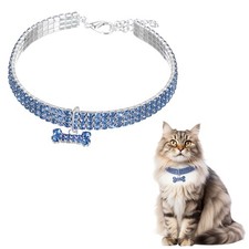 Rhinestone Cat Collar, with Bone Pendant 12-14 In, Blue for Pet