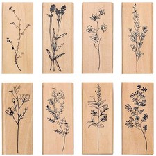 8 Pieces Wood Mounted Rubber Stamps, Plant and Flower Decorative Wooden Rubbe...