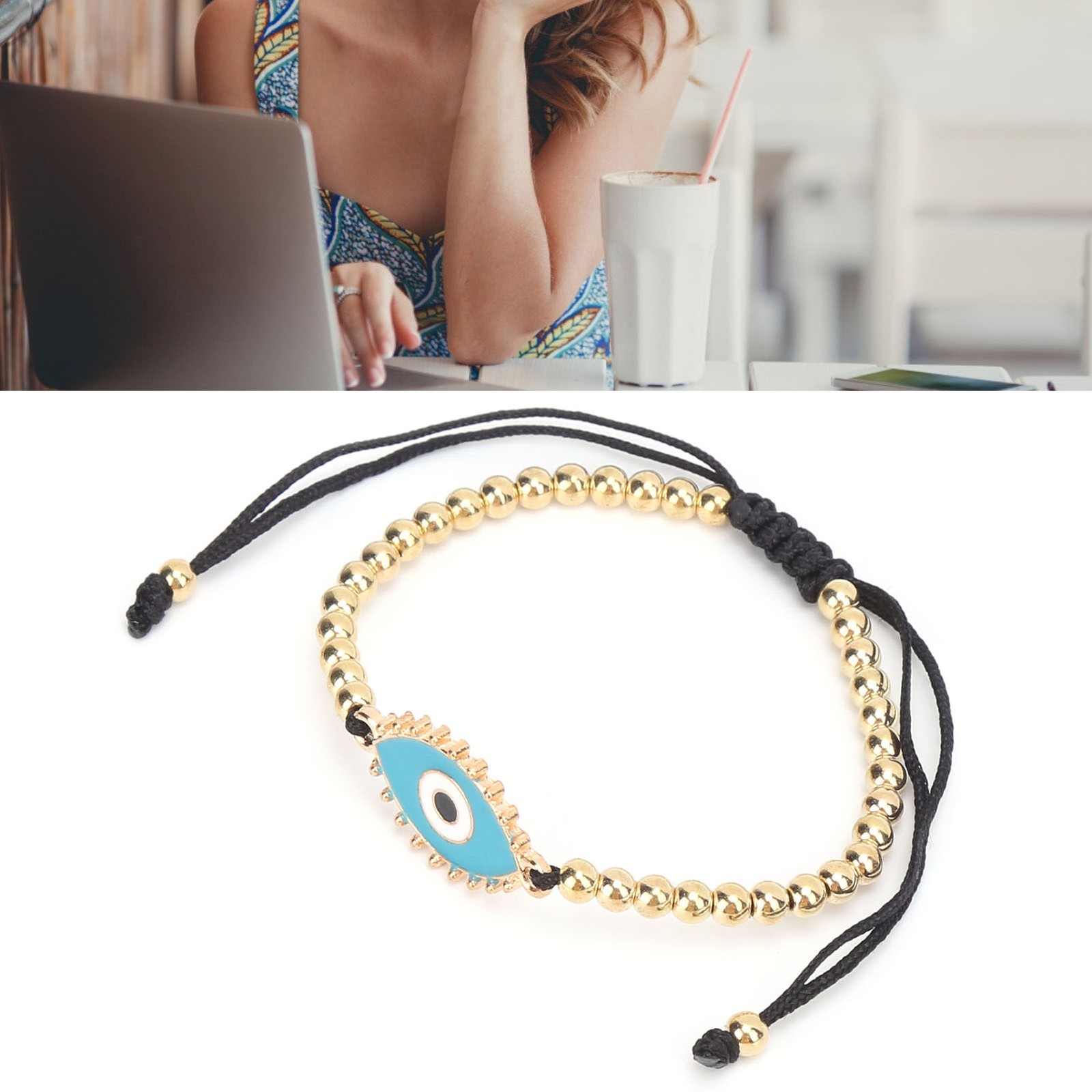Adjustable Beaded Bracelet With Turkish Eye For Special Occasions Excellent