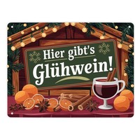 Hier Gibts GlüHwein Weihnachtsmarkt Metallschild XL In 21X28 Cm