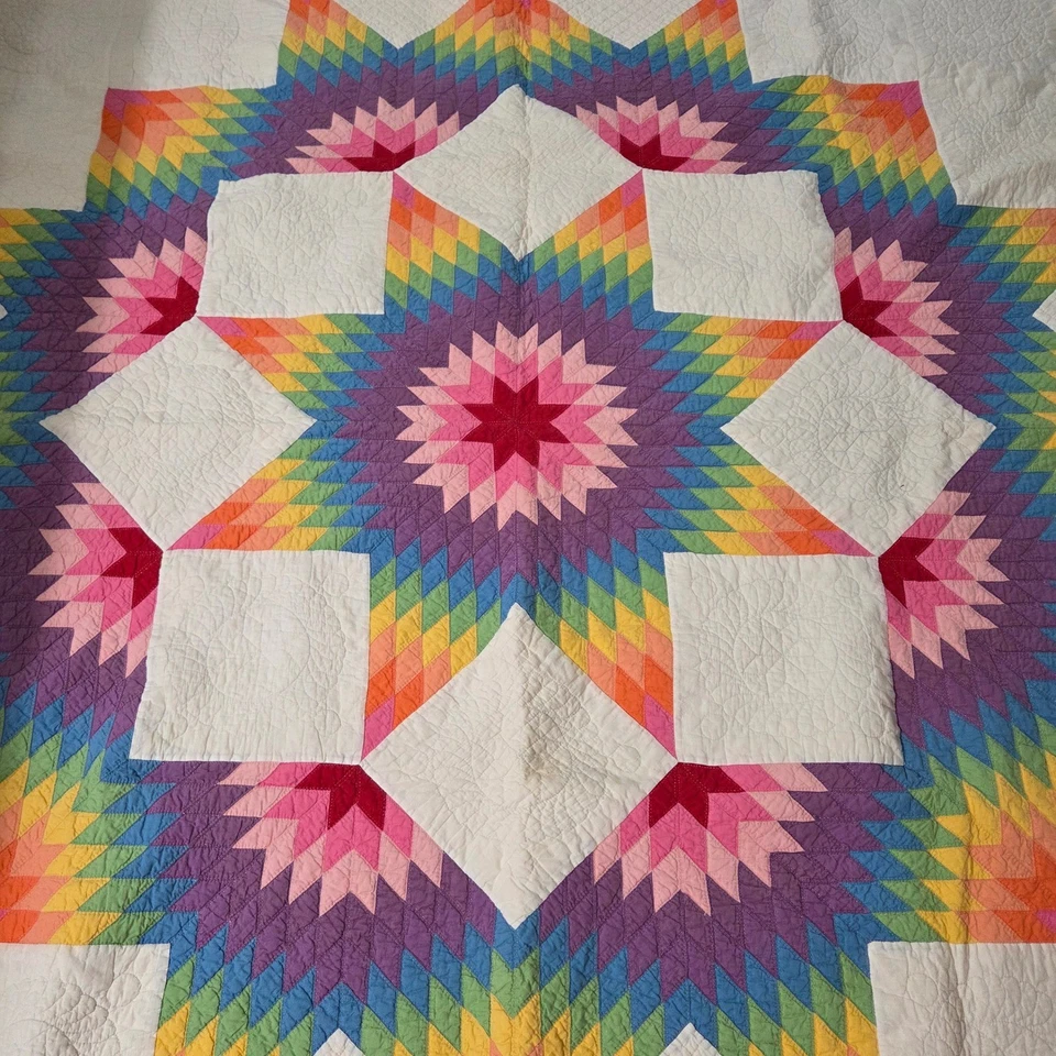 Colcha acogedora colcha vintage vibrante estrella arco iris hecha a mano decoración Foto 2 de 4