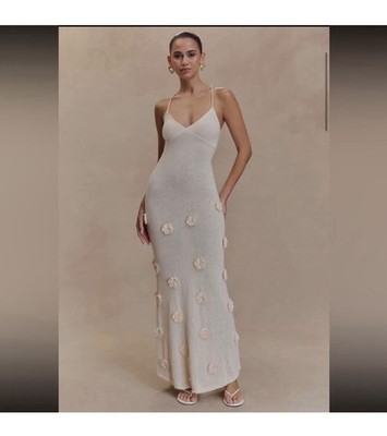 Meshki Suki Maxi  Dress 3D Flower Appliqué, Strappy Back, Sleeveless