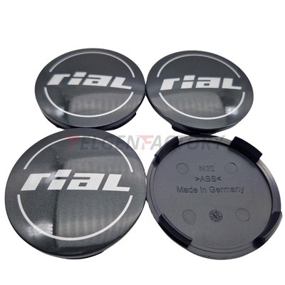 4X Rial Nabendeckel für Milano 64mm Titan (N32) Logo Silber/Grau (RIC) - Ori...