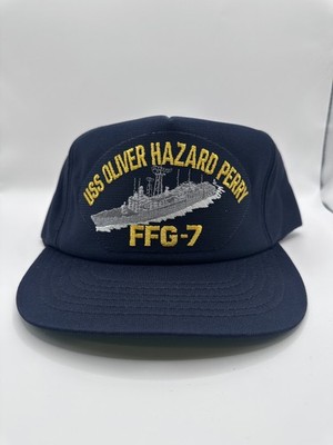 Vintage USS Oliver Hazard Perry Hat Cap Snap Back Navy Blue Embroidered Mens 80s