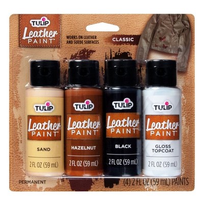 Leather Paint 4 Pack, Classic Colors Sand, Hazelnut, Black and Top Coat