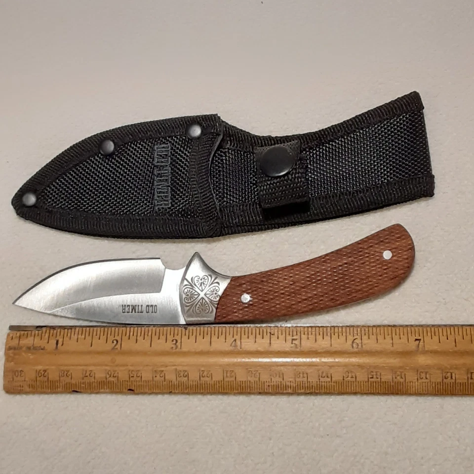 CUCHILLO DE CAZA DESOLLADOR HOJA FIJA ANTIGUO TEMPORIZADOR CUCHILLO DESOLLADOR CON FUNDA Foto 3 de 4