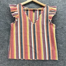 SheIn Blouse Women S Small Pink Striped V-Neck Short Sleeve Cotton Pullover
