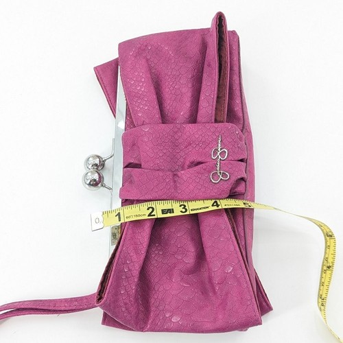 Jessica Simpson Fuschia Bow Snake Print Wristlet Clutch Party Handbag Purse - Picture 3 of 4