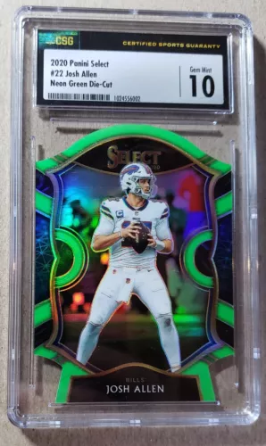 2020 Panini Select Neon Green Die Cut Prizm Prizm Josh Allen CGC 10 Bills #22