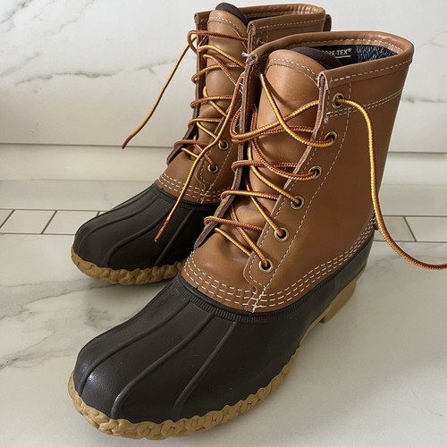 LL Bean Gore-Tex Boots 8” Duck Rain Womens 8 M Brown Leather Insulated Lining - Picture 6 of 24