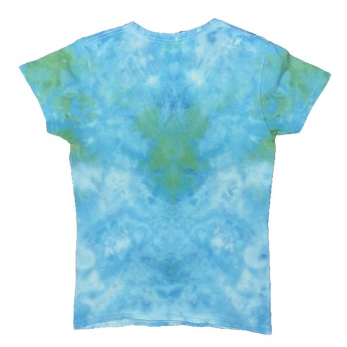 Heart Fold Ice Tie Dye T-Shirt, Women's Small SS Crew Neck Sky Blue & Lime Green - Picture 2 of 6