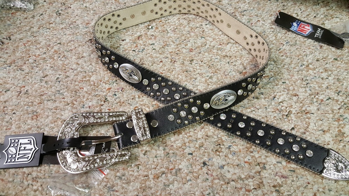 Baltimore Ravens NFL Studded Rhinestone Western Belt Black Leather Baltimore Ravens Leather Belt Rhinestone Fancy Style Glitz  main image 2