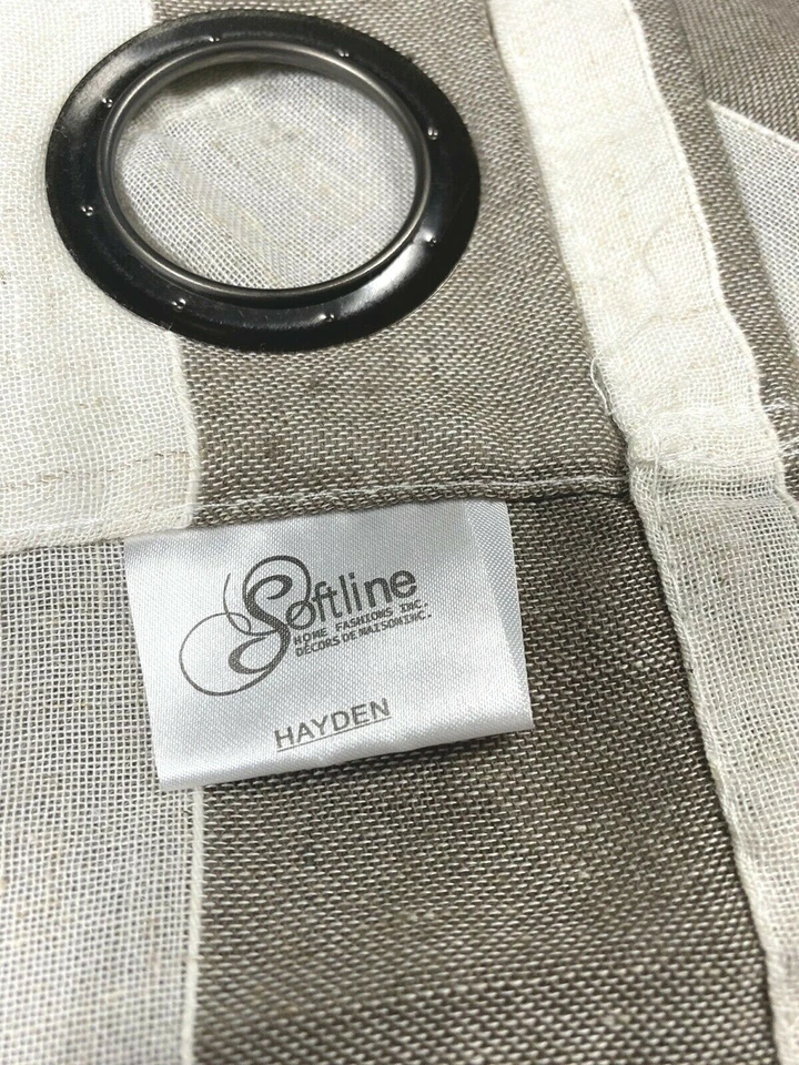 2 Paneles Cortinas de Lujo Softline Lino Largo Beige Tostado Rayas Ojal Foto 2 de 4