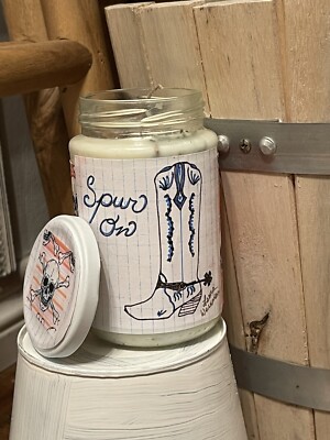 handmade cedar tree soy candle, hemp wick- Spur On With Skull & Cross Bones