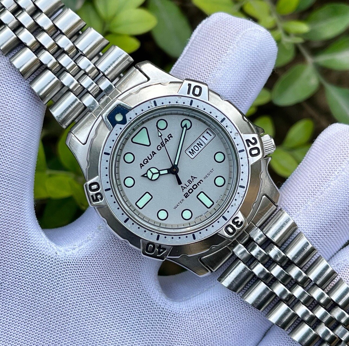 Ⴤ1148ꕤ希少レア SEIKO ダイバーズウォッチ 腕時計 200M防水 Vintage Seiko Alba Aqua Gear JDM Diver 200 M Japan Men's