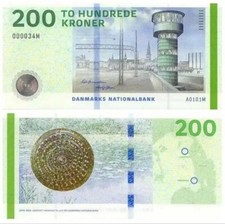 2016 Denmark 200 Kroner UNC P-67 NEW Banknotes