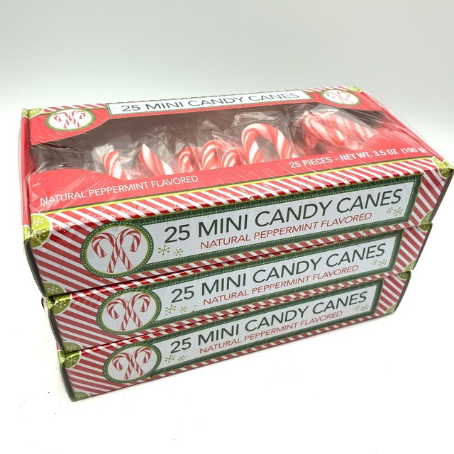 3 Packs of 25 Pcs Mini Candy Canes Natural Peppermint Flavored Party