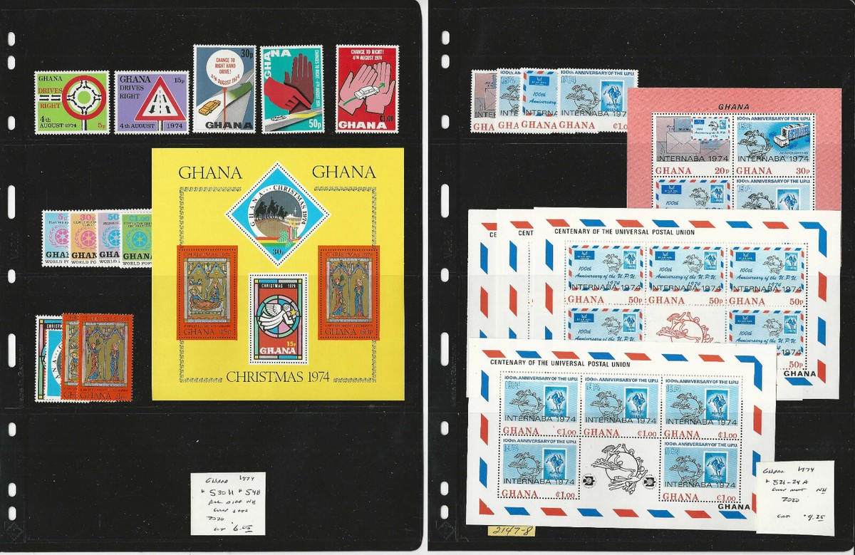 Ghana Stamp Collection, 1965-1974 Mint NH, 8 Pages Overprint