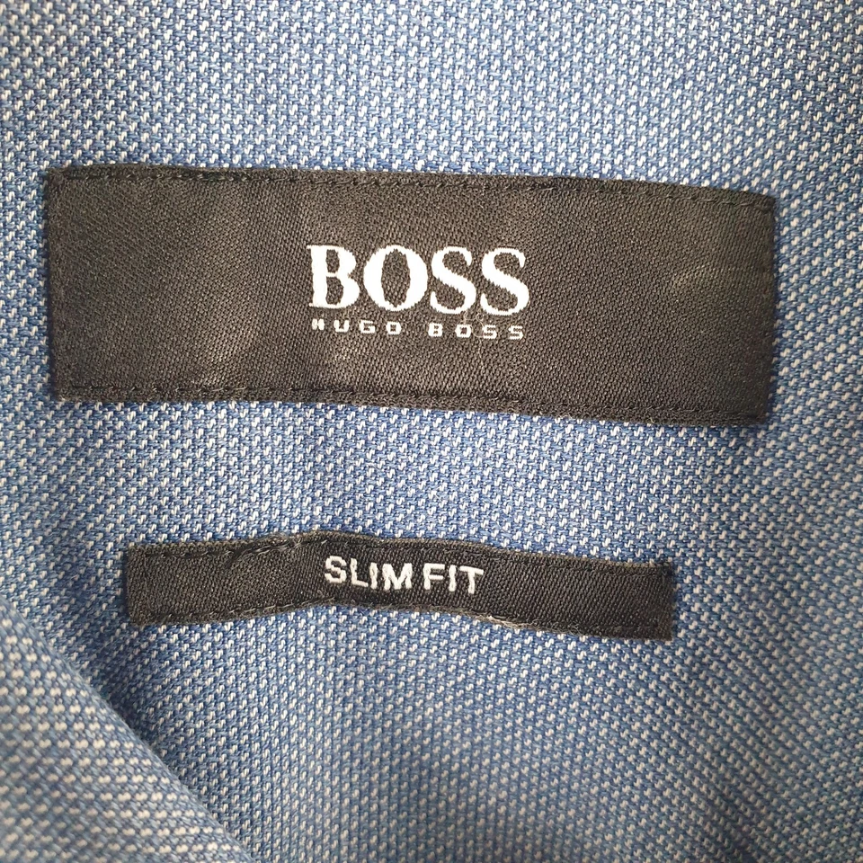 Hugo Boss Albiate Shirt Mens 15.5 Blue Slim Fit Spread Collar Button Up Cotton - Image 4 of 4