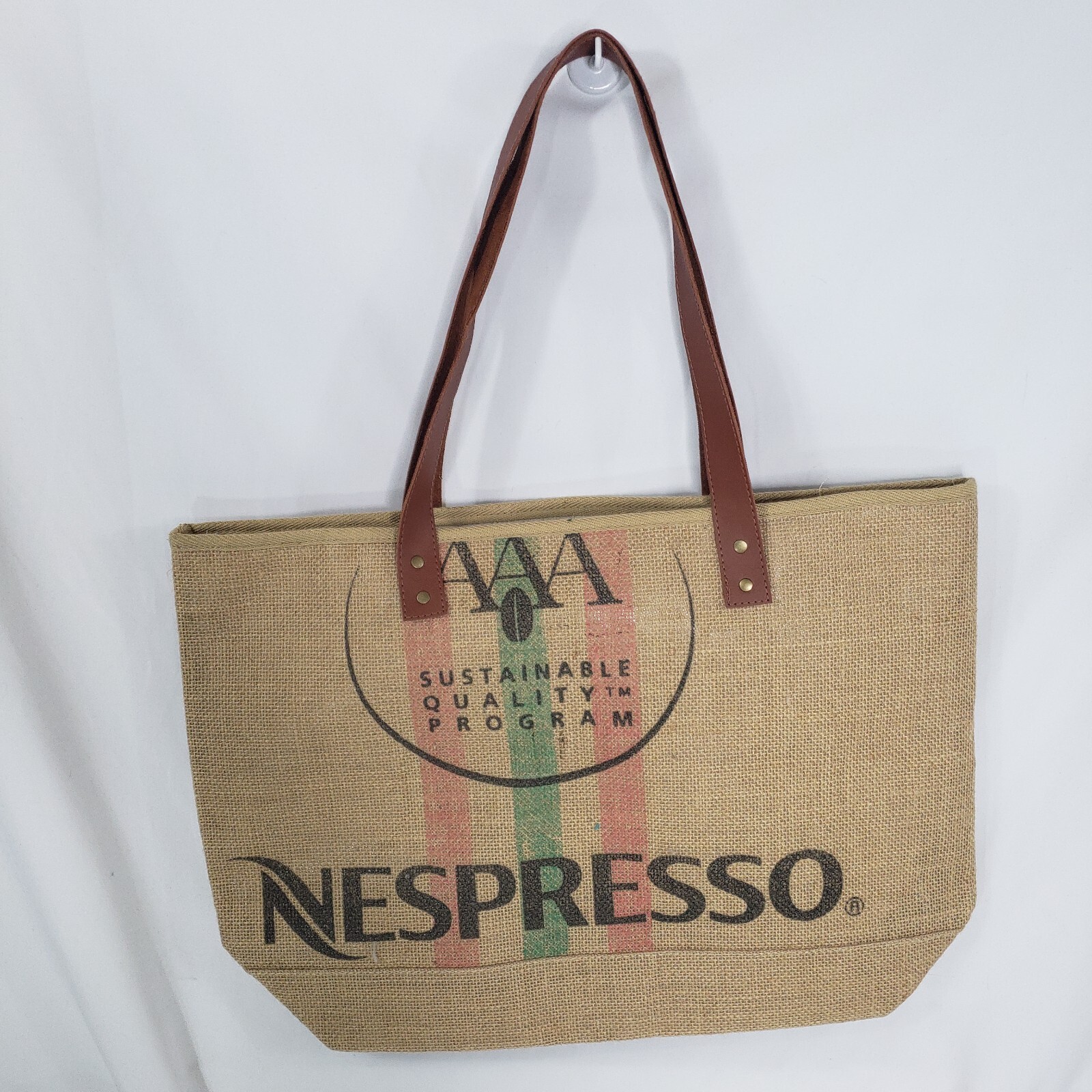 Nespresso Jute Tote Bag Shopper Faux Leather Handles … Gem