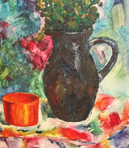 VINTAGE POST IMPRESSIONIST OIL PAINTING STILL LIFE WITH FLOWERS - Picture 10 of 11