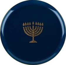 6.3" Disposable Chanukah Hanukkah Blue Plastic Plates with Gold Glitter