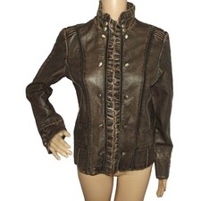 Montanaco Jacket Sz Small (faux Non Leather) Metallic Brown Moto Zip Coat Womens