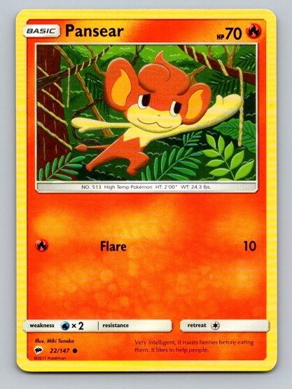 2017 Pokemon Card Burning Shadows Pansear 22/147