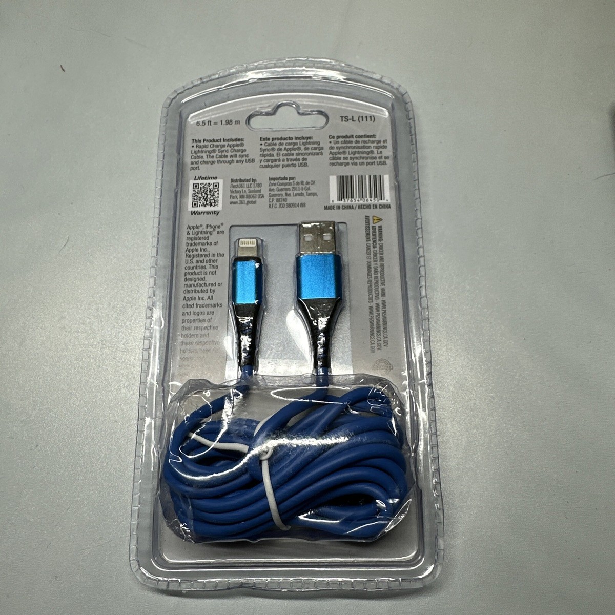 Apple - ちー Tech 361 6.5ft Lightning Charge and Sync Cable Blue For