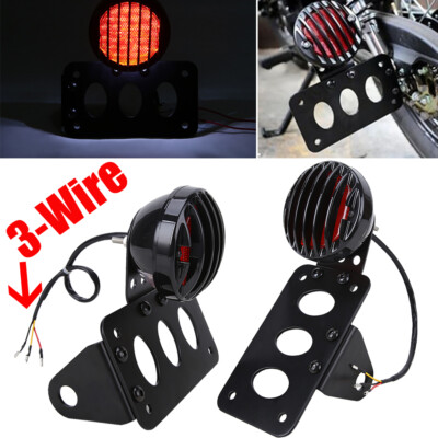 Motorcycle Tail Light & License Plate Bracket - 4"x7" Halogen Brake Light, 3/4" Axle Side Mount