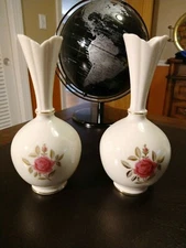 Lenox Pair of Roselyn Flower Bud Bulbous Vase 8" Tall 1 with Blue Back Stamp